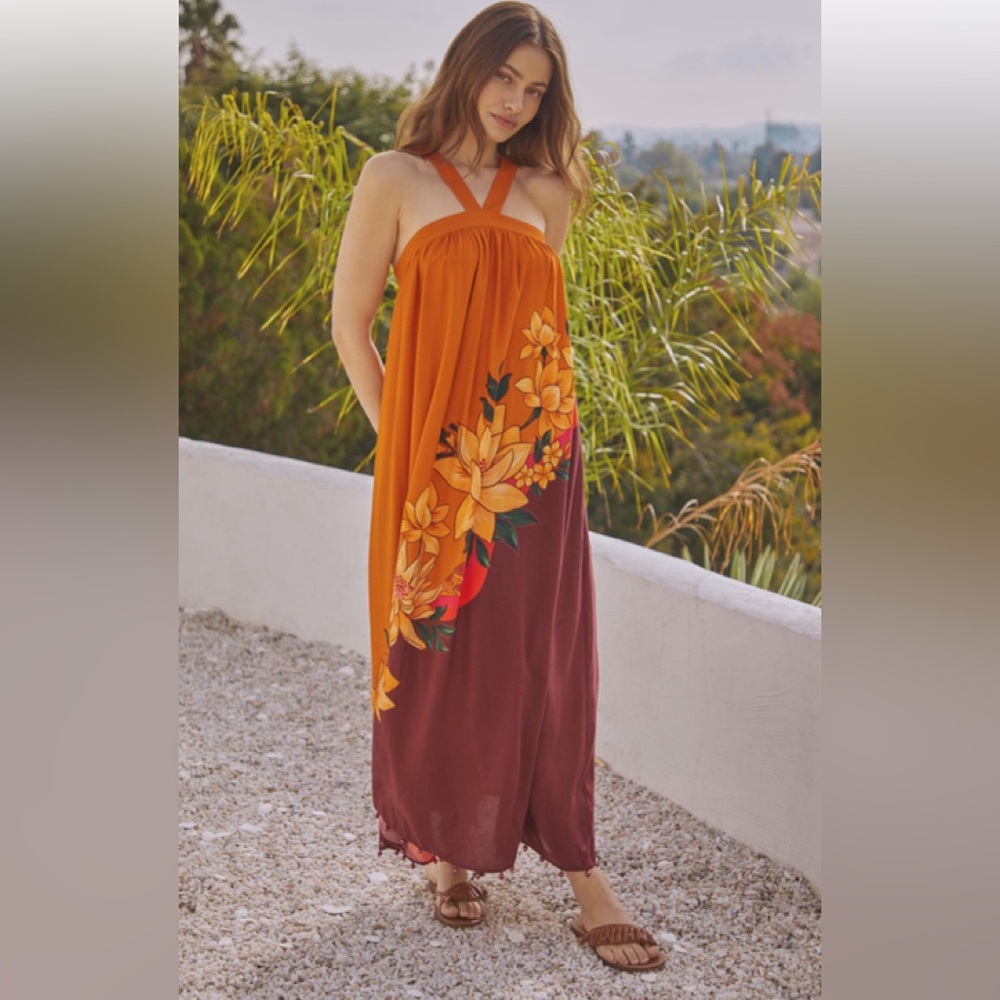Farm Rio Anthropologie Halter maxi cover up dress NWT